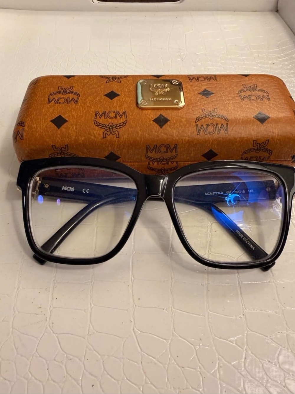 MCM Unisex Black Frame Eyeglasses with Cognac Logo Case